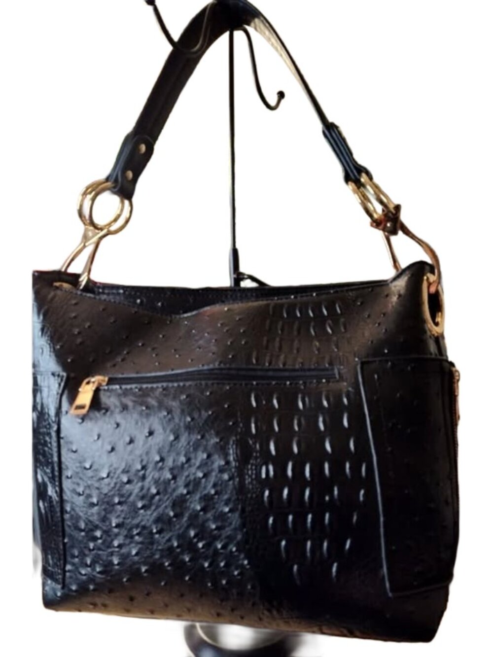 Croc embossed faux black leather shoulder bag..a little peel on the top.